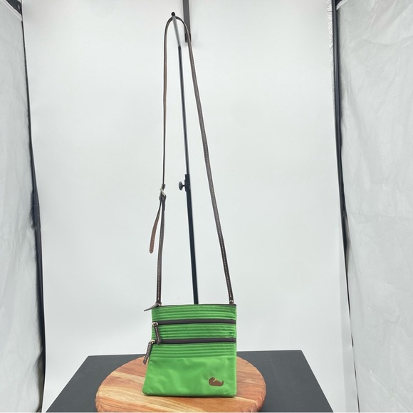 Dooney and Bourke green fabric crossbody leather trim embroidered duck - Picture 1 of 10